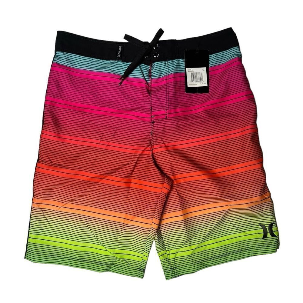 Hurley Boys Multi Color Stripe Board Shorts Swim Suit Size 16 (28) NWT